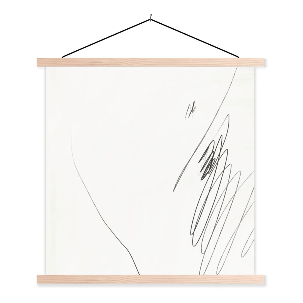 MuchoWow Textilposter Schwarz - Streifen - Design - Abstrakt 120x120 cm mit holzfarbenen Rahmen - Textil-Poster