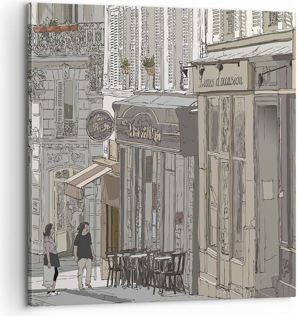 Bild auf Leinwand - Leinwandbild - Einteilig - Architektur Zeichnen Montmartre - 60x60cm - Wand Bild - Wanddeko - Wandbilder - Leinwanddruck - Bild...