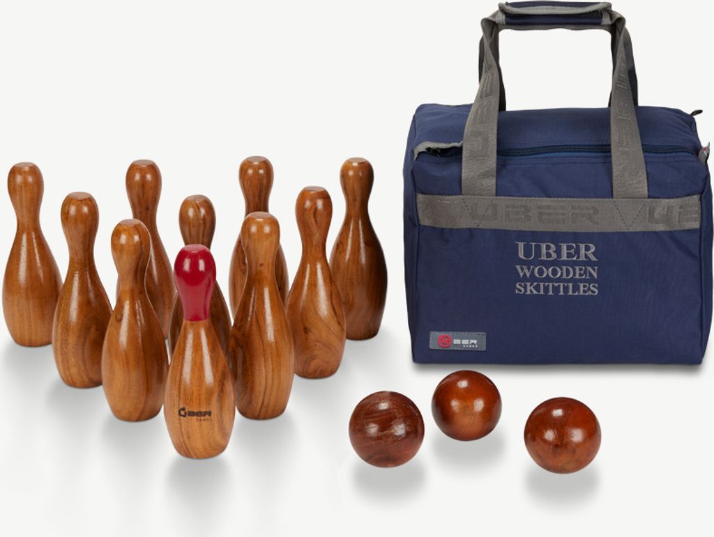 Rosenholz hölzernes Kegel Set - Bowling - In Luxus Tasche - Superluxus - 3 Bälle
