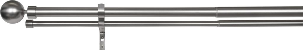 Gardinenstange auf 190-360cm ausziehbar 1-lauf 2-lauf Kugel Farbe: Edelstahl-Optik, Größe: 190-360 cm 2-lauf