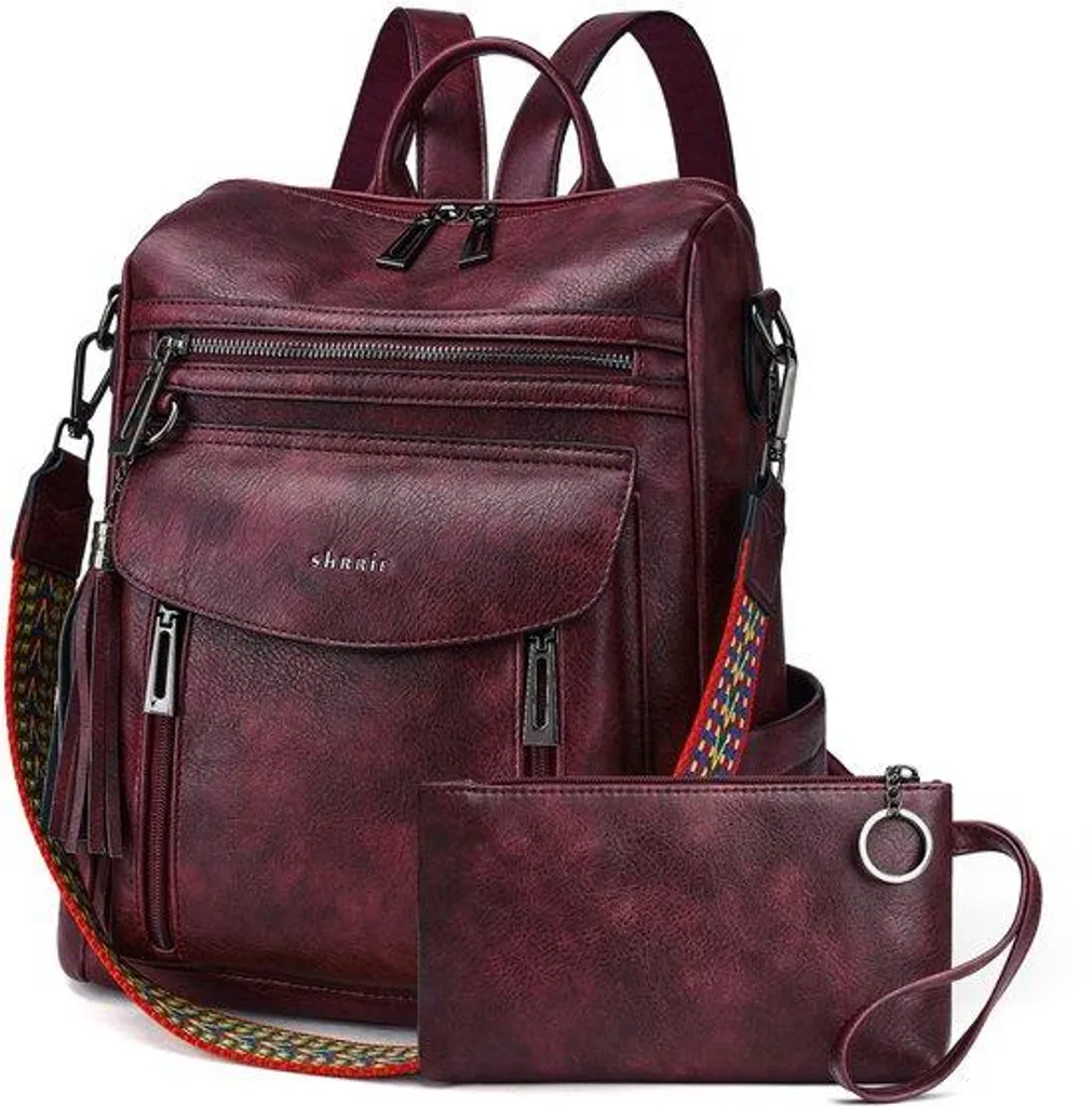 Sac à dos en cuir femme multi-poches grand volume 33cm marron