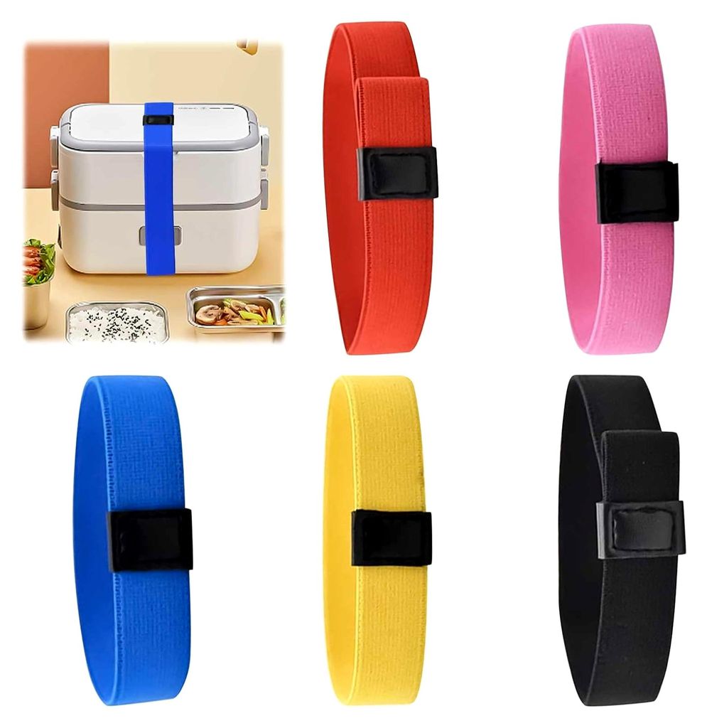 5 Stück Brotdosen Gummibänder, Verstellbar Bento Box Band für Zuhause, Büro, Schule, Draußen, Reisen, Camping, Picknick