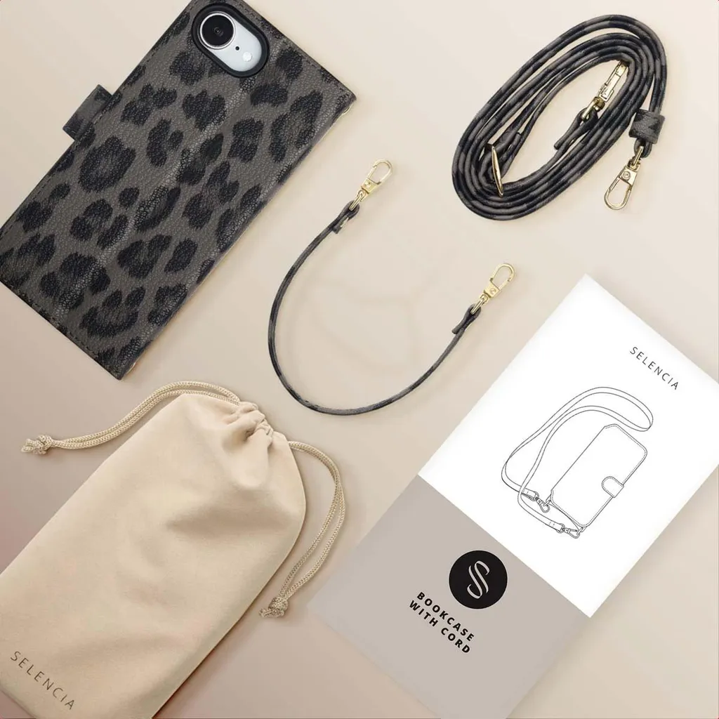 Custodia a Libro iPhone 16e Selencia Sabi | Nera Leopardata Elegance - 8