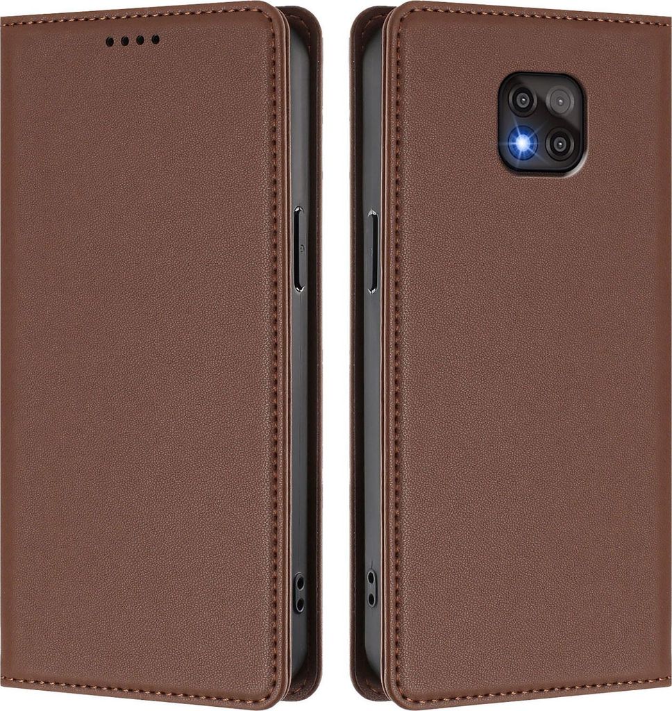 Handyhülle für Motorola Moto G Power 2021, Kunstleder Klapphülle Stoßfeste Magnetische Hülle mit Ständer Braun