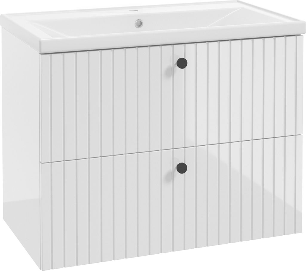 Waschtisch 80cm weiß Hochglanz gerillt inkl. Waschbecken RIVA-107