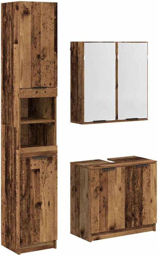 vidaXL Badezimmerschrank-Set mit Regal 3 pcs Altholz Holzwerkstoff