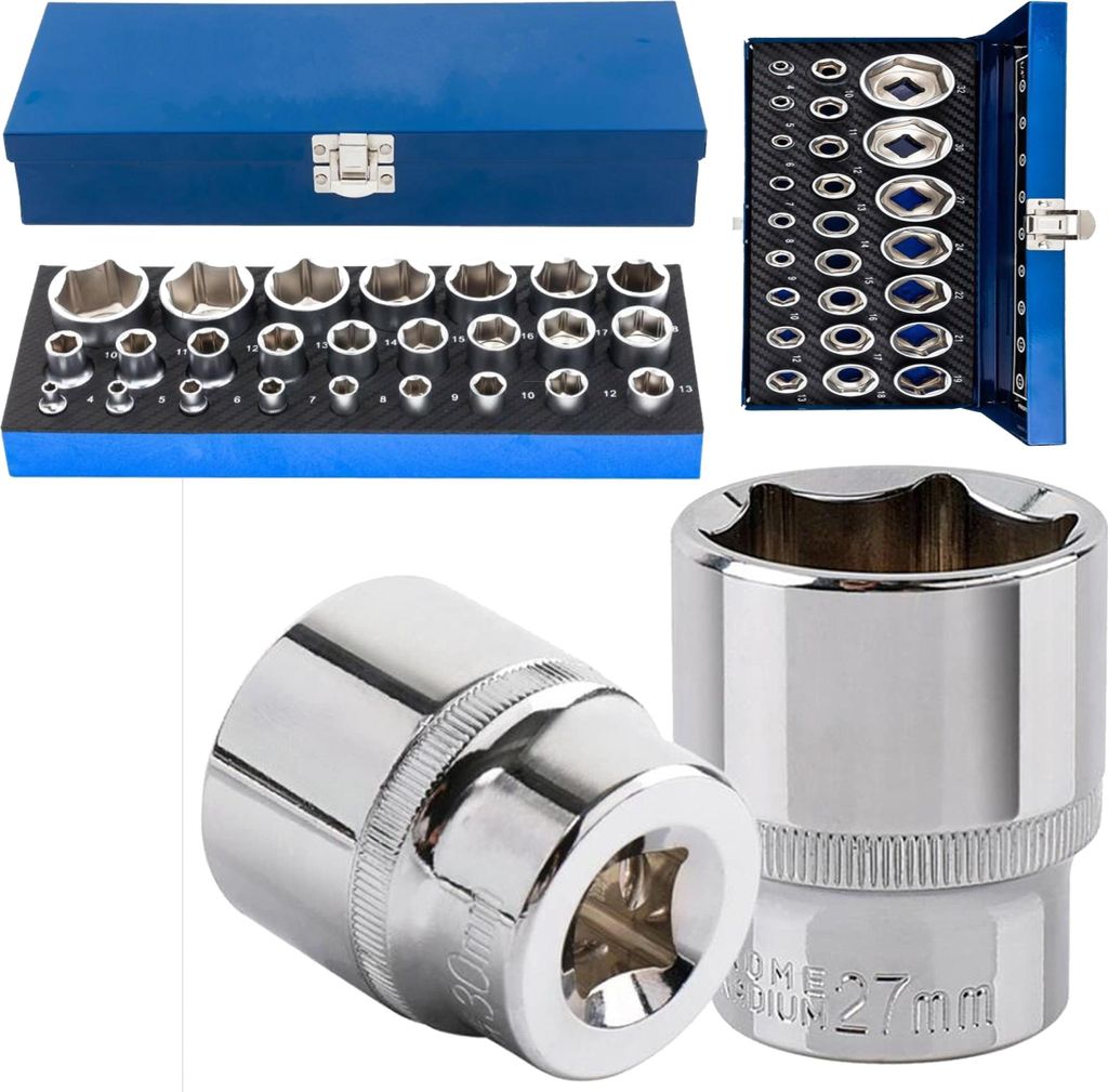 FORSAGE | Steckschlüssel Satz, 1/4", 1/2", 4-32mm, CrV-Stahl, 25tlg, Werkzeug Nuss-Set Zöllig