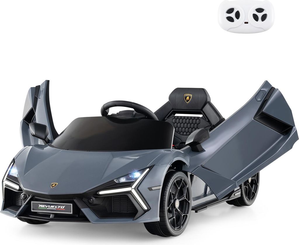 GOPLUIS Elektroauto für Kinder, 12V Lamborghini Kinderauto elektrish in 2 Modi, mit Fernbedienung & LED-Leuchten & Hupe & Musik, Grau