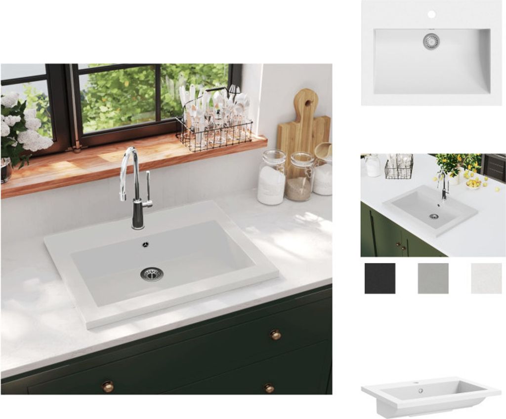 vidaXL Granitbecken 600×450×120 mm Weiß - Badezimmer-Waschbecken