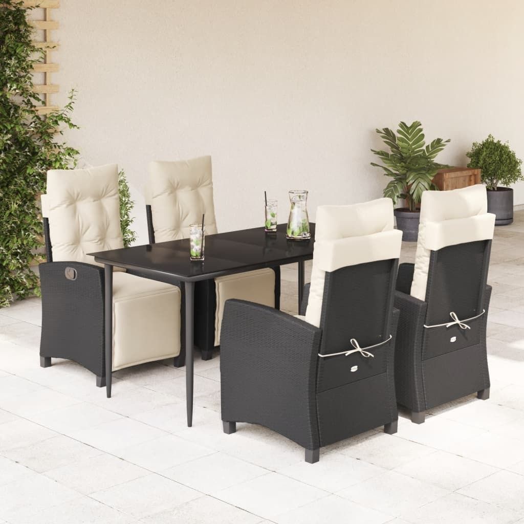 "2026 Promotion" 5-tlg. Garten-Essgruppe - mit Tisch und Stühlen - mit Kissen - Schwarz Poly Rattan - Gartenmöbelset CC11795