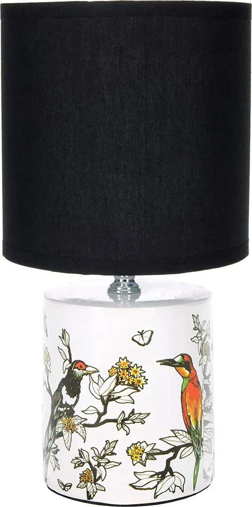 Lampada da Comodino BRUBAKER Ceramica Uccello Cinese 29.5cm Bianco Nero