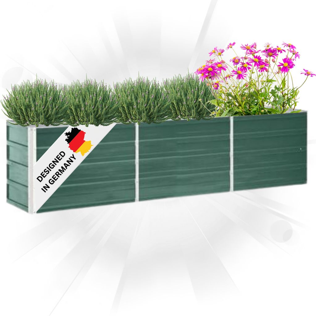 DELUKE Hochbeet für Garten OSKAR Grün | 240x40x45cm | Verzinkter Stahl | Wetterfest | Gartenbeet Kräuterbeet Blumenbeet Beet hoch Frühbeet f...
