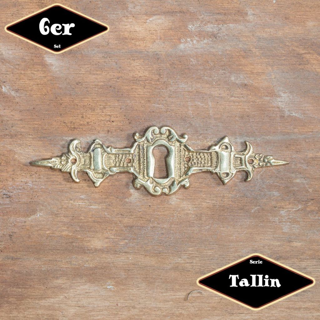 Schlüsselplatte,Serie"Tallin",6er Pack|Gusseisen in Messing gl.|H3,0xB11,0cm