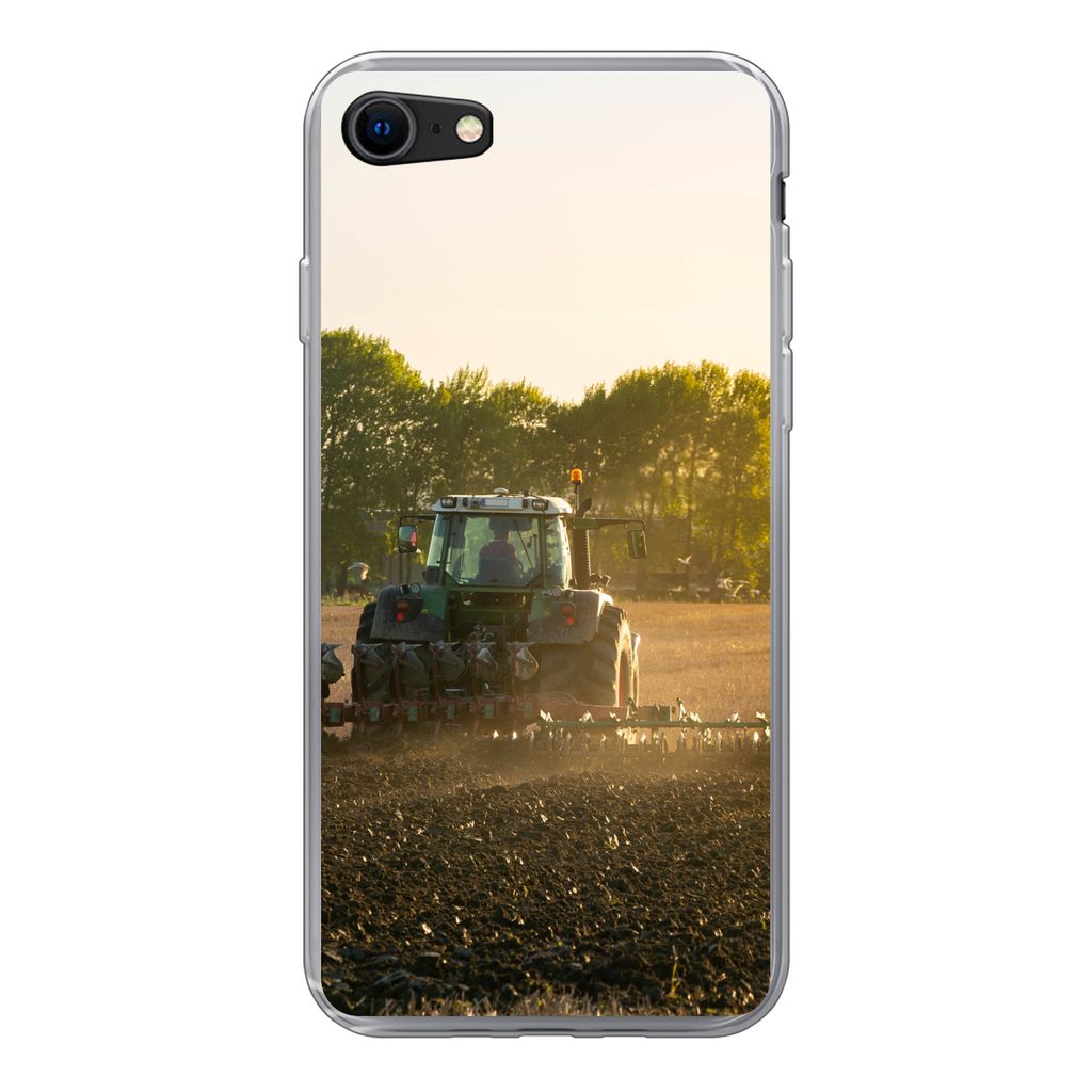 MuchoWow Handyhülle Schutzhülle Hülle für iPhone SE 2022 Traktor - Vogel - Land Silikon Softcase Handy Hülle - Schutzhülle