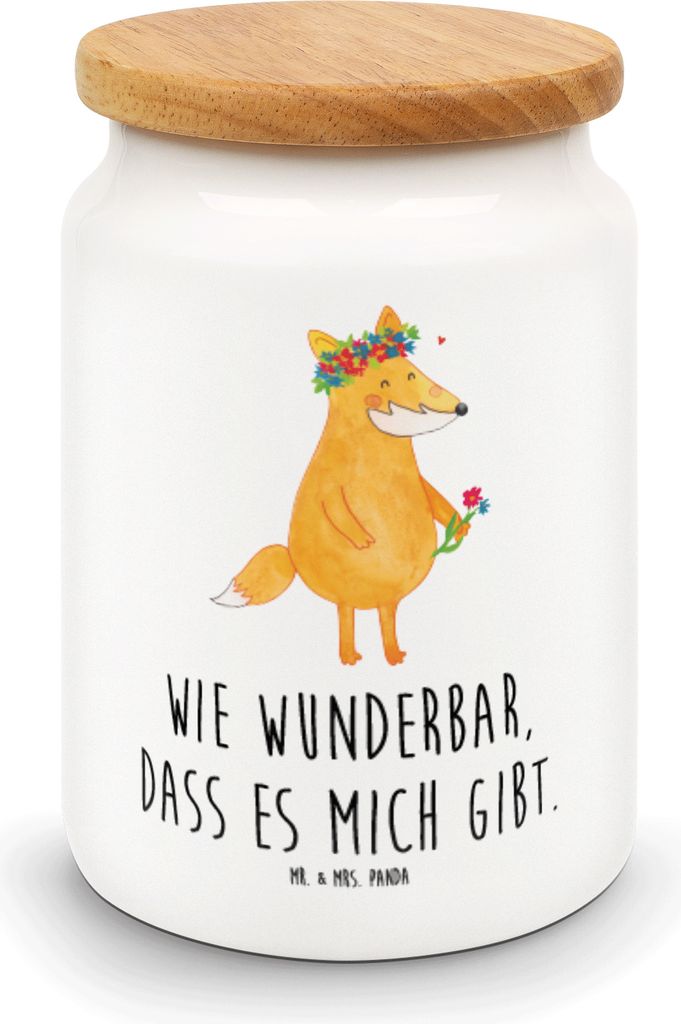 Mr. & Mrs. Panda salzdose Fuchs Blumen - Weiß - Geschenk, Boho, Liebe, Selbstbewusstsein, Teedose, Vorratsdose, Keksdose, Vorratsbehälter, behäl...