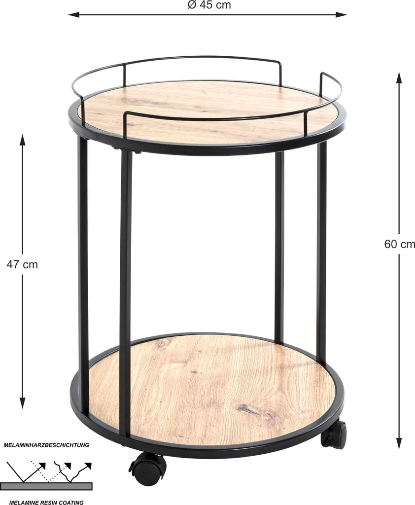 Petite table d'appoint mobile en mélamine chêne et structure métal - 2