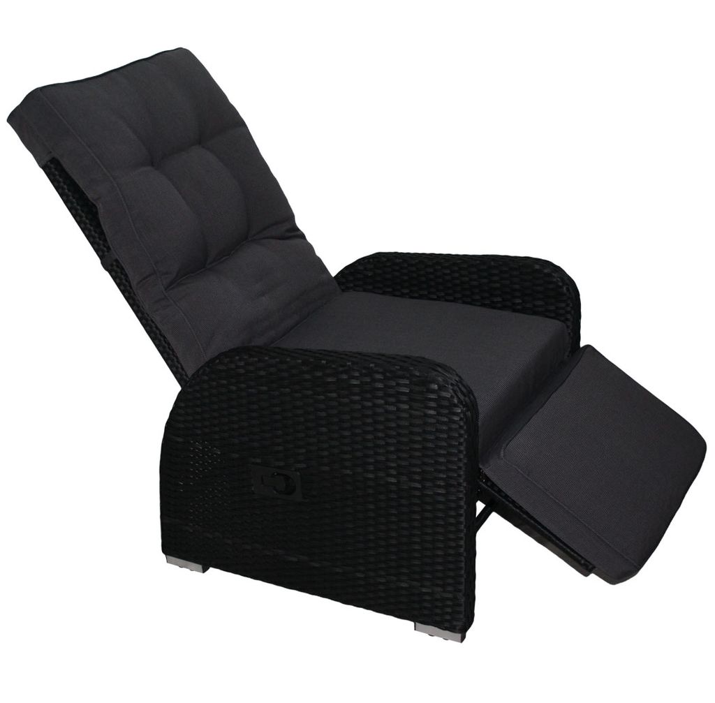 KMH® Polyrattan Gartenstuhl Relaxstuhl Sonnenliege Liegestuhl Sessel schwarz 