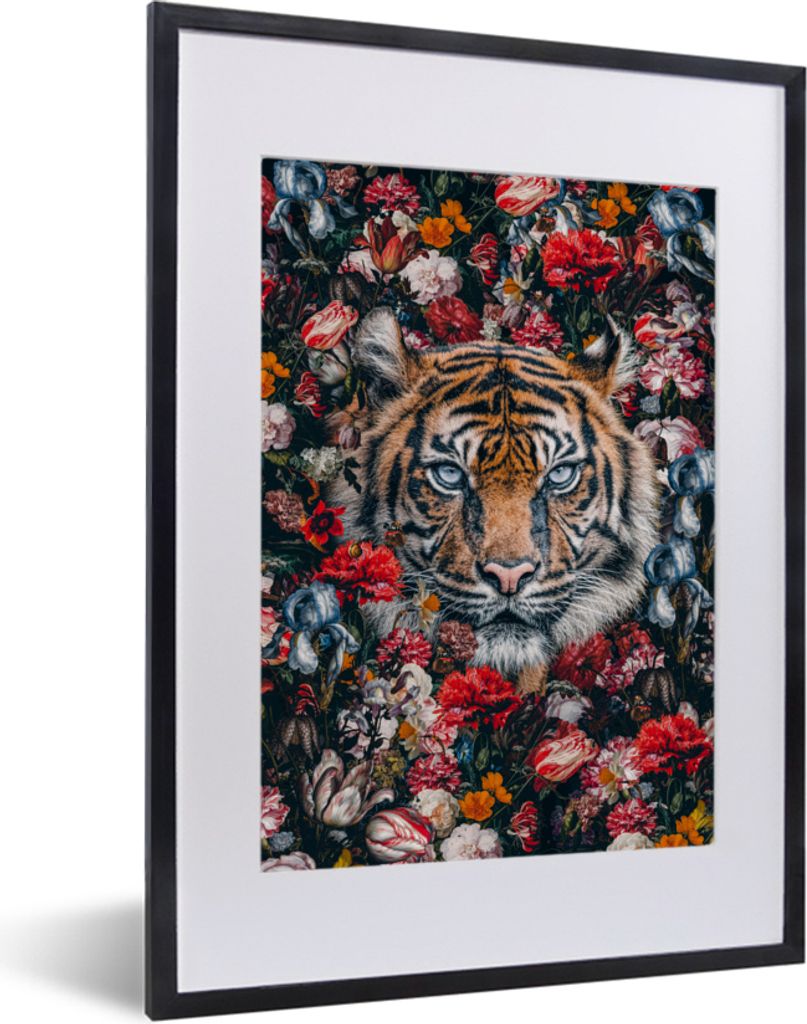 MuchoWow® MuchoWow® Gerahmtes Poster Tiger - Blumen - Produktbild 