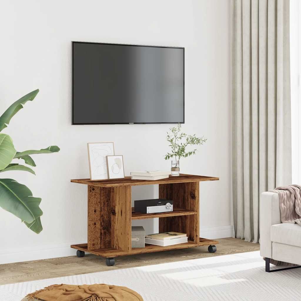 "Winterschlussverkauf "TV-Board - Fernsehtisch - TV-Regal mit Rollen Altholz-Optik 80x40x45 cm Holzwerkstoff - DEMöbel4908432