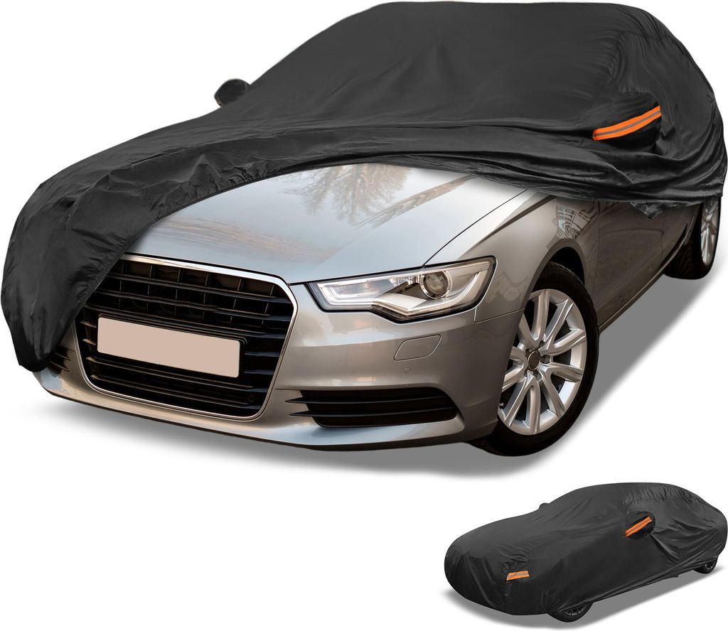 1 Stück Universal Autoabdeckung Wasserdicht Alle Wetter Automotive Outdoor Anti-UV Sonnenschutz Aluminiumfolie Schwarz Passend für Limousine Län...