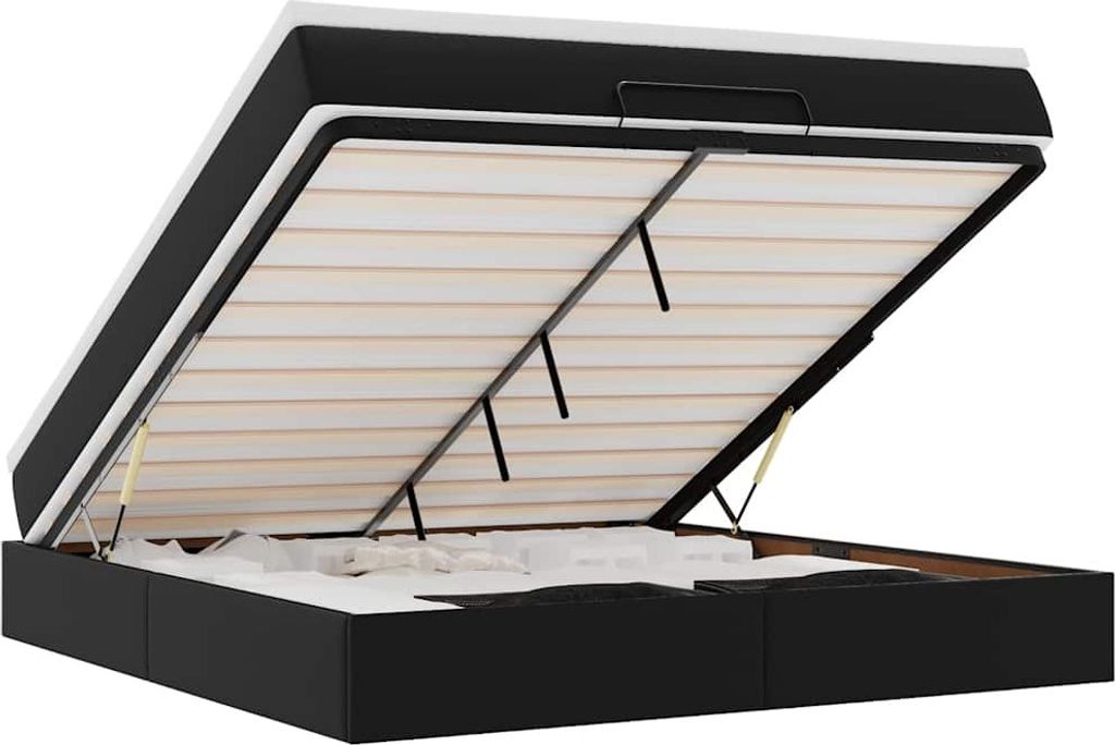 vidaXL Ottoman-Bett mit Matratze Schwarz 180x200 cm Kunstleder