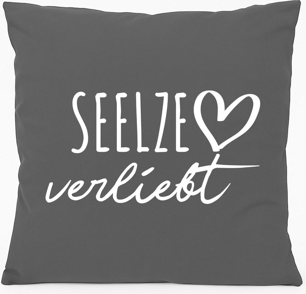 Huuraa Kissen Seelze verliebt 40x40cm mit Füllung Steel Grey Baumwolle Dekokissen Geschenkidee