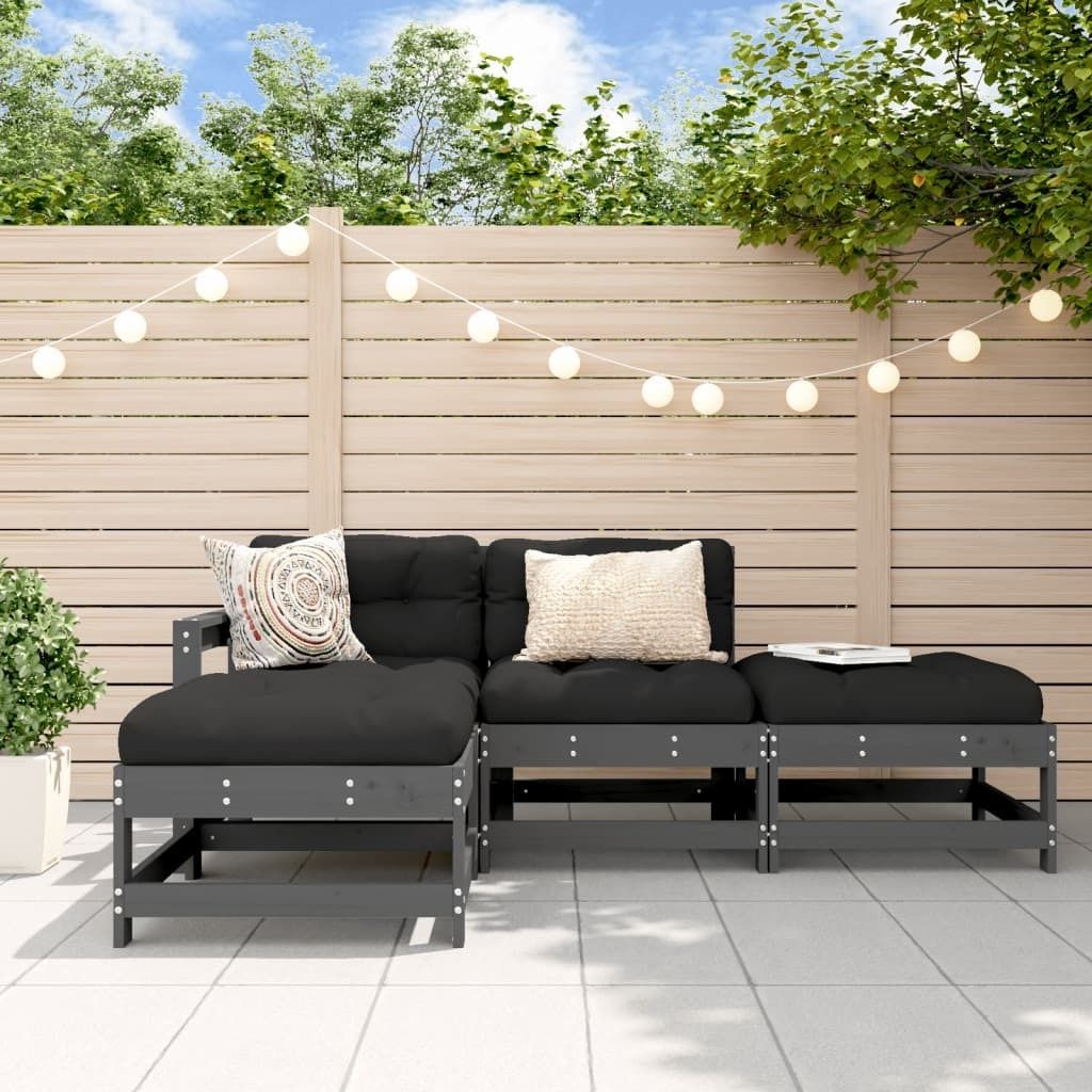 Möbel 4-tlg. Garten-Lounge-Set mit Kissen Grau Massivholz - Loungegruppe 3186020