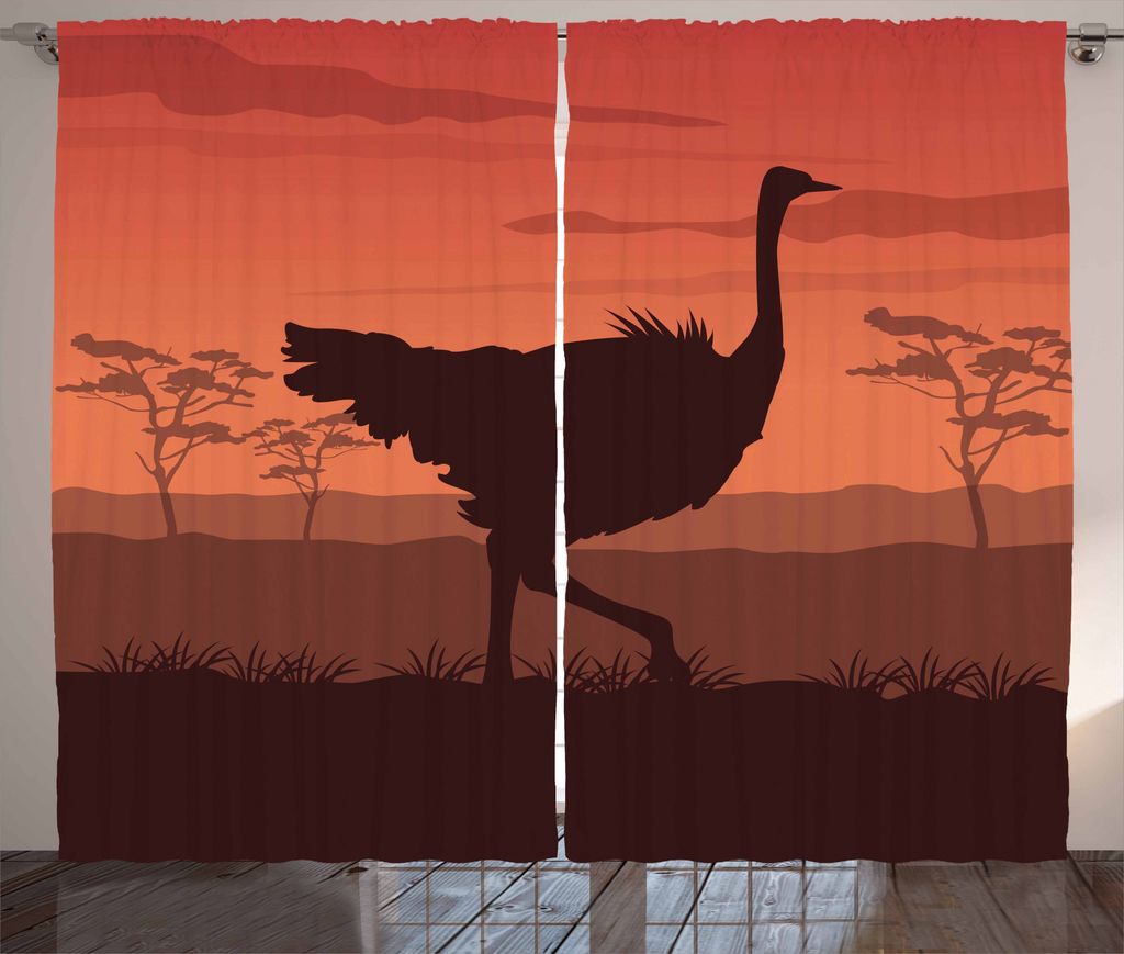 ABAKUHAUS Strauß Rustikaler Vorhang, Sunset Silhouette Wild Bird, Wohnzimmer Universalband Gardinen mit Schlaufen und Haken, 280 x 175 cm, Chestnu...