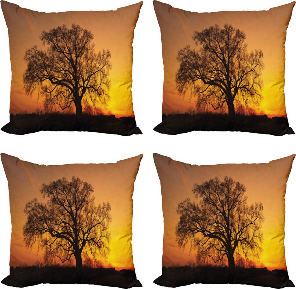ABAKUHAUS Baum Kissenbezug Set (4 Stück), Old Oak at Sunset View, Moderner Doppelseitiger Digitaldruck, 40 cm x 40 cm, Orange Braun