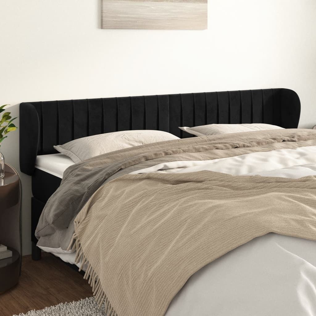 "2026 MODERNE"Kopfteil - modernes Design - fürs Schlafzimmer - mit Ohren Schwarz 163x23x78/88cm Samt Promotion519511 - Kopfteile