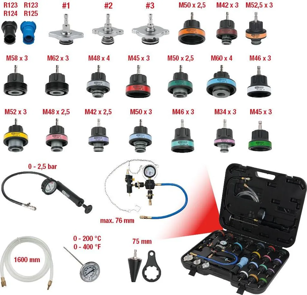 Solution fuite liquide refroidissement : Coffret KS TOOLS 150.1930 25 pcs - 9