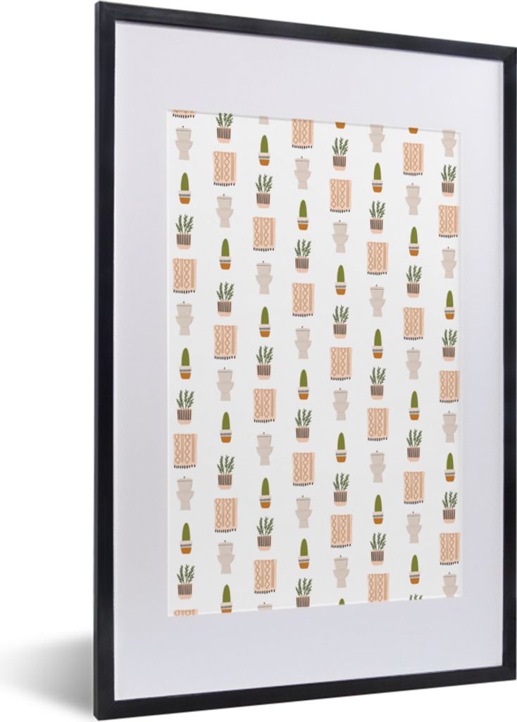 MuchoWow MuchoWow Gerahmtes Poster Illustrationen - Badezimmer - Muster 40x60 cm - Poster mit zchwarzem Bilderrahmen - Poster in Rahmen