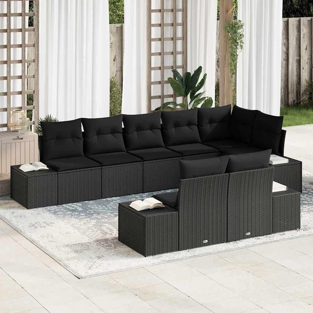 Maison Exclusive - Gartensofa-set mit Kissen 8 pcs Schwarz Poly-Rattan