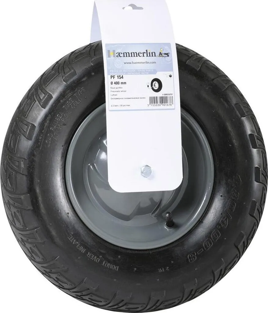 Ruota di Ricambio Carriola 400x100mm - Asse in Acciaio e Ruota Gonfiabile