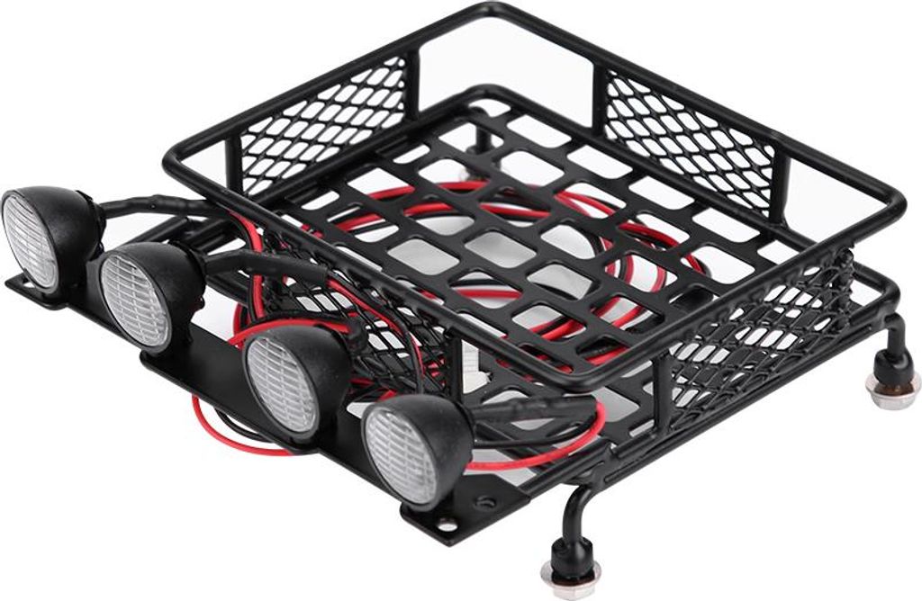 Kleiner Dachträger-Gepäckträger mit LED-Licht rund für SCX10 1/10 RC Car (4 weiß)