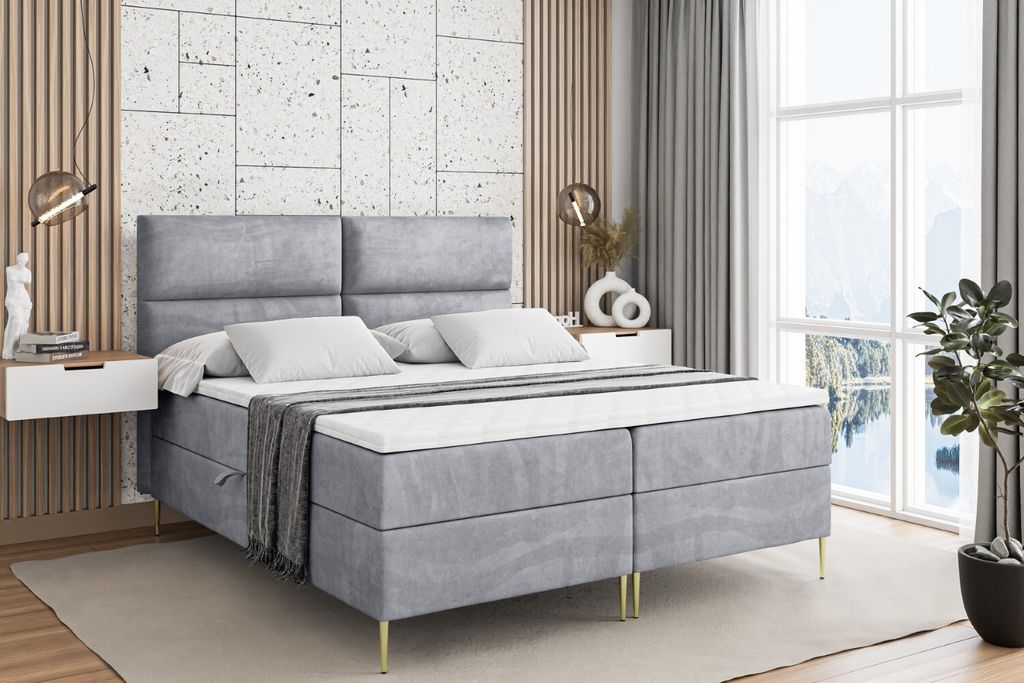 ALTDECOR Boxspringbett mit Gold Füßen, Matratze und Lattenrost, Boxbett, Topper, Polsterbett mit Bettkasten, Bett mit Stauraum H4-Matratze, Doppe...