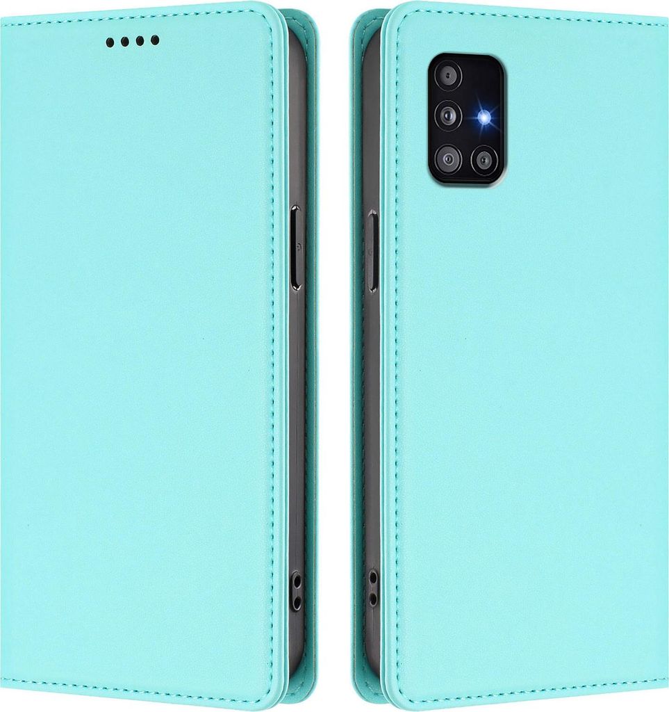 Handyhülle für Samsung Galaxy A51 4G, Kunstleder Klapphülle Stoßfeste Magnetische Hülle mit Ständer Türkis