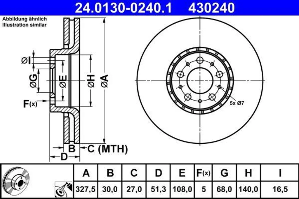 Disque de frein ATE anticorrosion 24.0130-0240.1 OE 31400893 XC90
