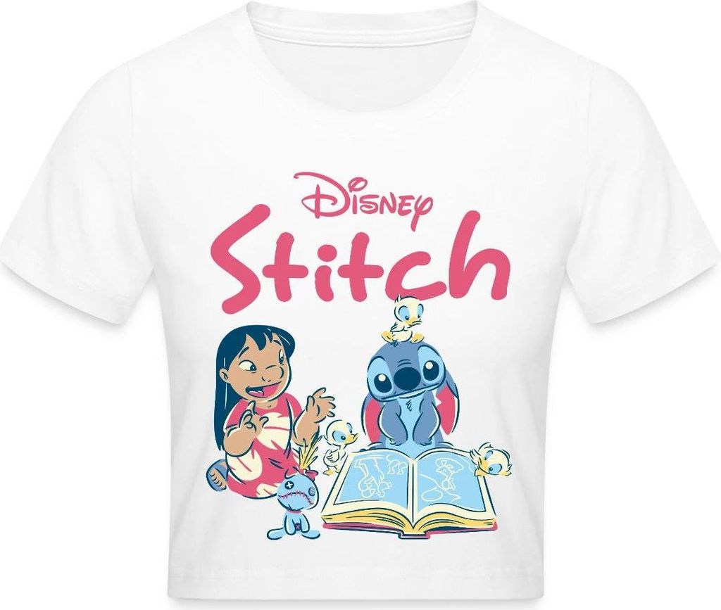 Lilo & Stitch Mit Buch Crop Top, S, Weiß