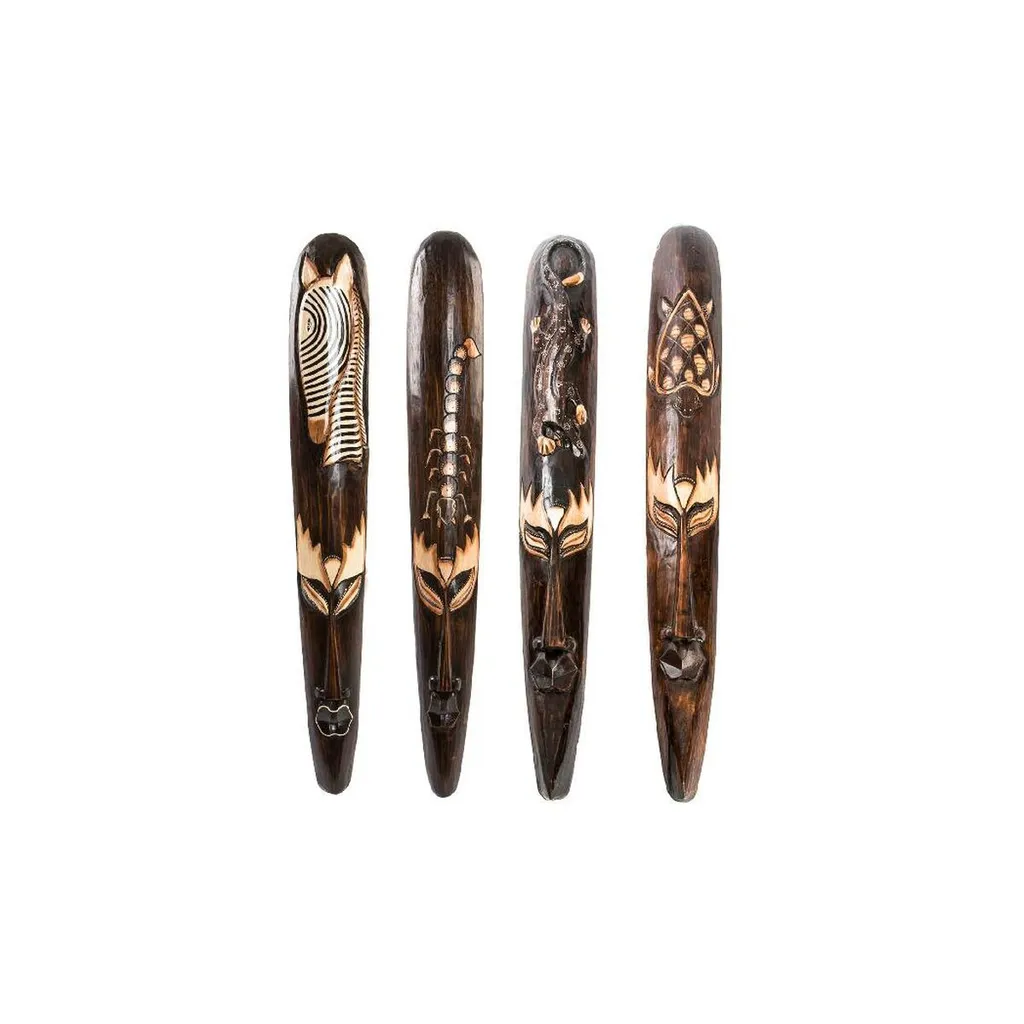 Masque Tribal DKD Home Decor en Bois Beige et Marron Foncé 100 cm - 4 pcs