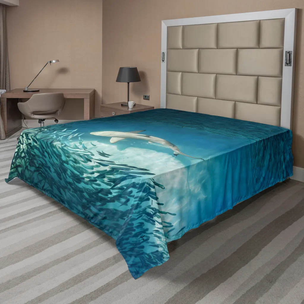 Drap Plat Anti-Plis Motif Animaux Marins 260x228cm pour Grand Lit