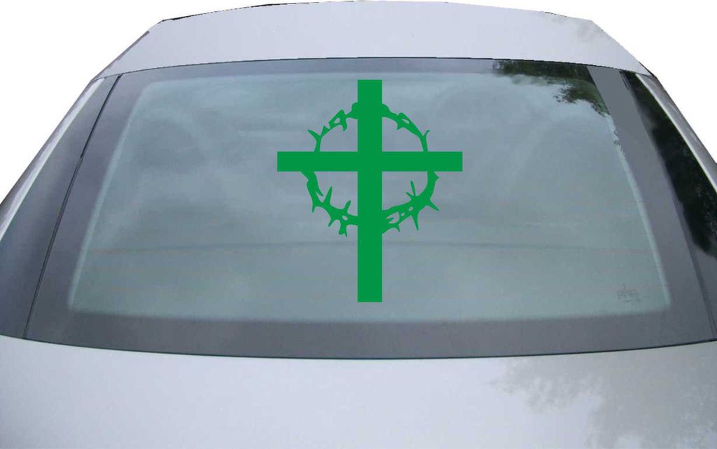 Indigos UG - Aufkleber Heckscheibe & Motorklappe DE2392 - grün - 600x500 mm - Kirche - Kreuz mit Dornen - Auto Scheiben Fenster Heckklappe Tuning ...