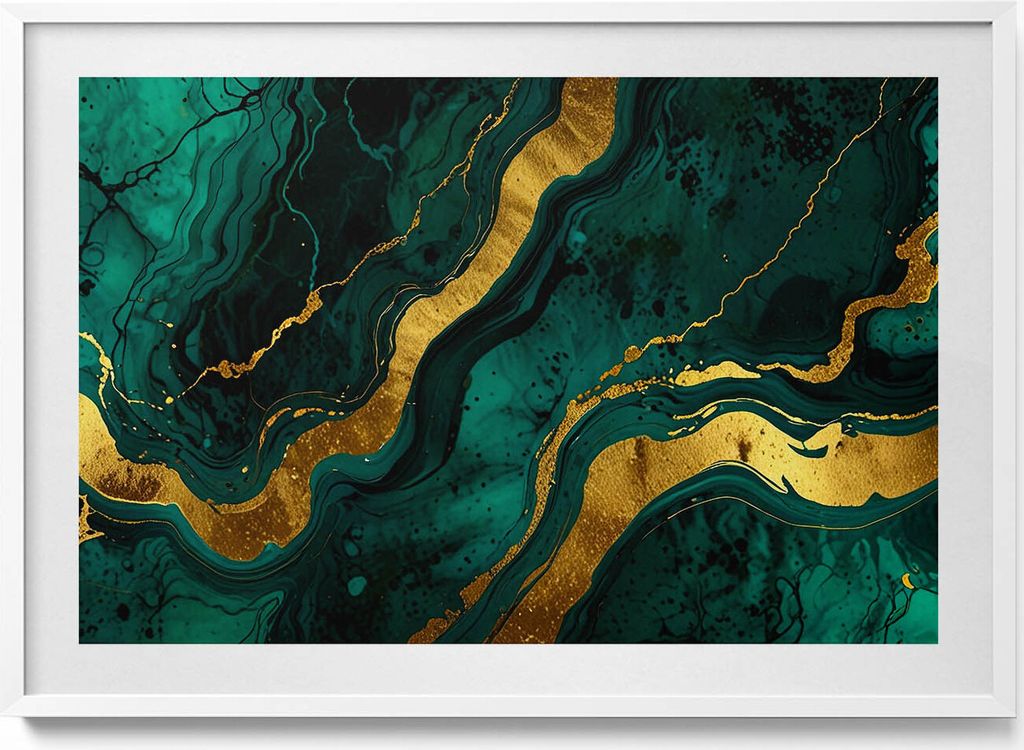 Glamour Textur mit Gold– Wandbild mit Rahmen – Gerahmtes Bild – Wanddekoration – 100x70 cm – Weiß Rahmen