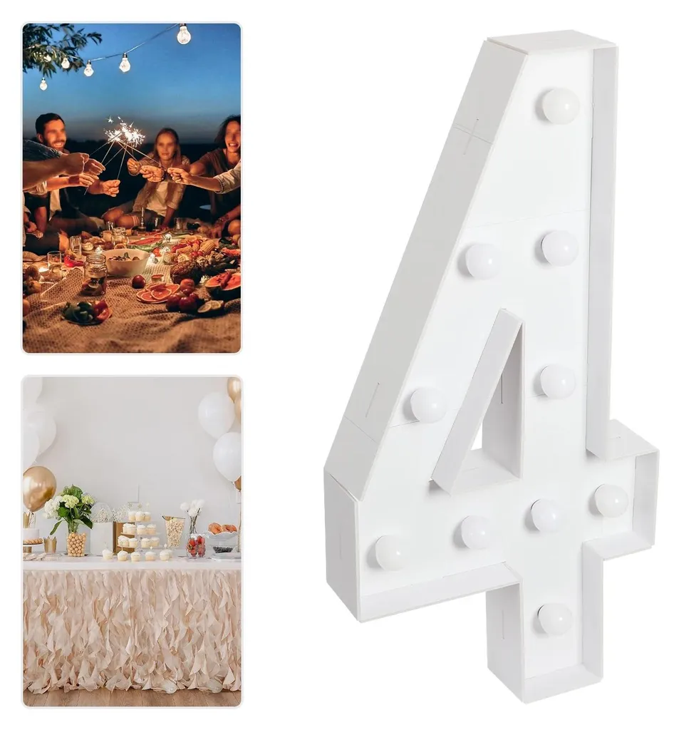 Chiffre 4 Lumineux Géant Blanc Chaud LED pour Décoration Anniversaire