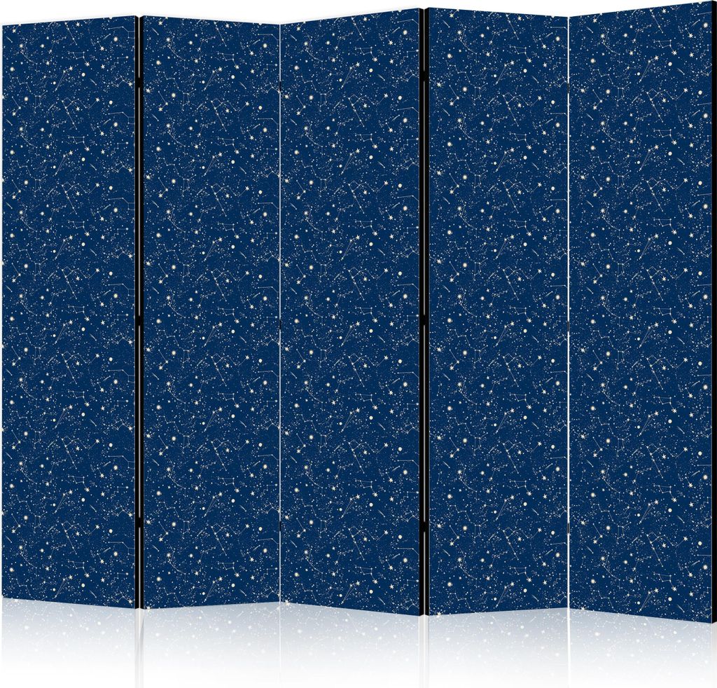 5-teiliger Einseitiger Vlies Paravent - Cosmic Inspirations - Pattern with Stars and Constellations on a Dark Background 225x172 cm Muster f-C-1010...