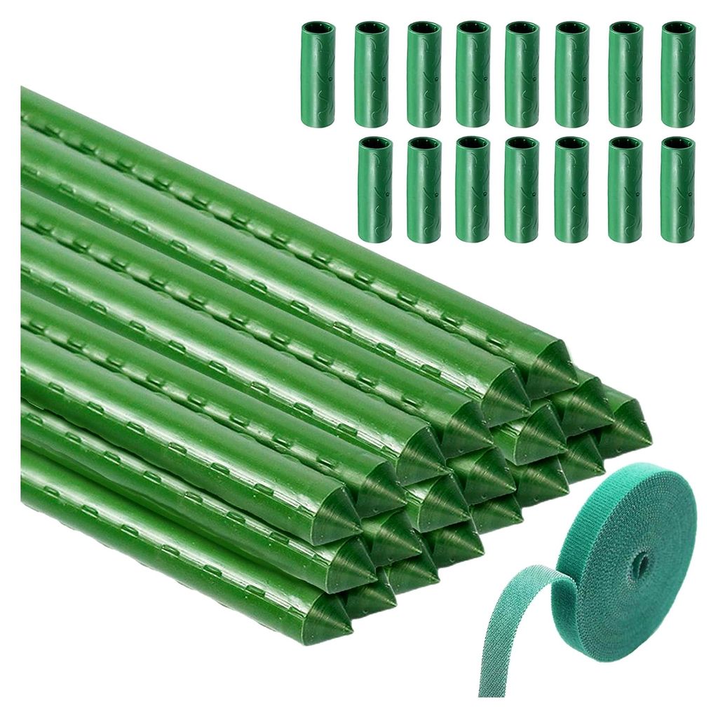 20 Stück Pflanzstäbe Rankhilfe, Kunststoffbeschichtetes Stahlrohr, rostfrei, mit 15 Verbindern und 1 Pflanzenbinder zur Unterstützung von Gemüs...