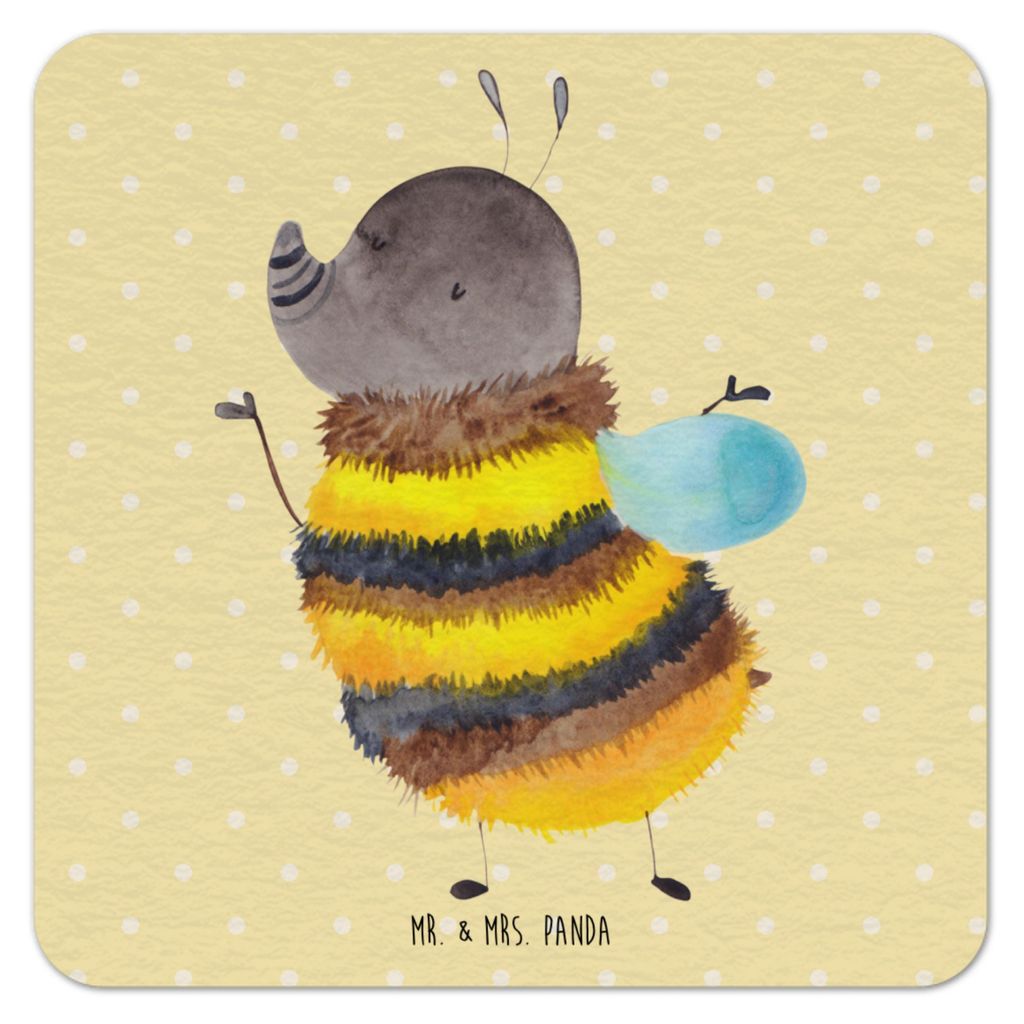 Mr. & Mrs. Panda Tischuntersetzer Hummel flauschig 100er Set - Gelb Pastell - Geschenk, Biene, Bierfilzl, Bierdeckel, Natur, Lustige Sprüche, Getr...
