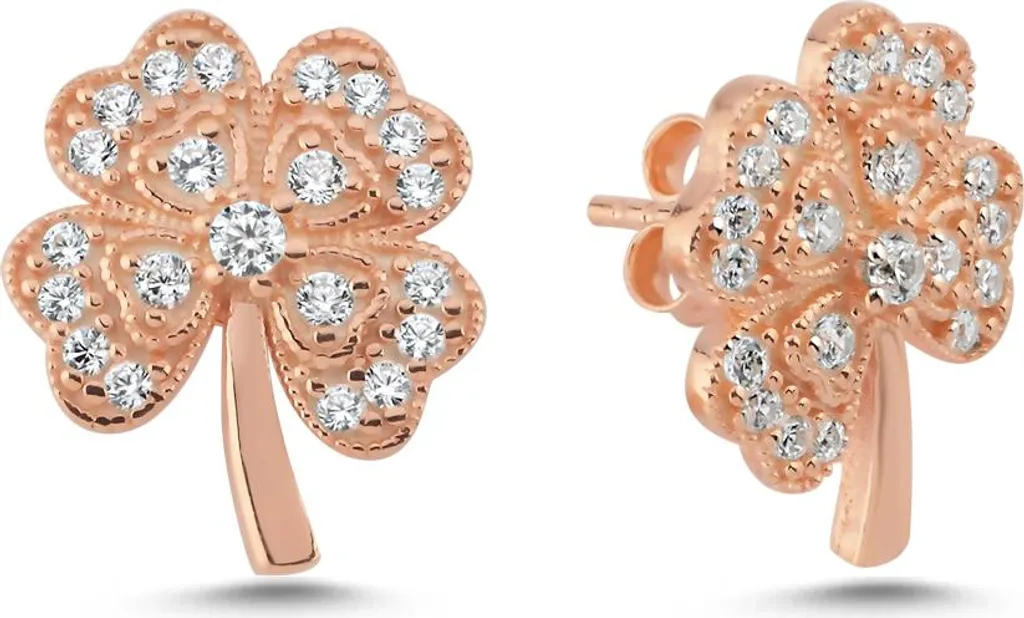 Boucles trèfle en argent 925 rhodié serties de zircone cubique éclatante
