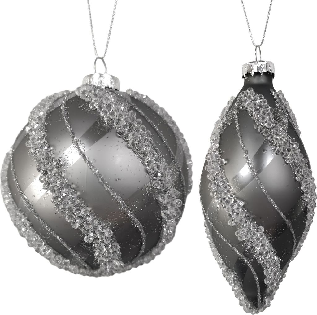 Weihnachtskugeln 2er Set Silber Glitzer
