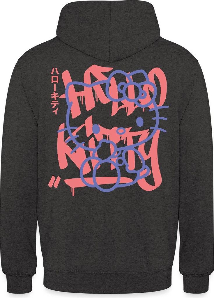 Spreadshirt Hello Kitty Mit Schriftzug Graffiti Stil Uni Hoodie, L, Anthrazit